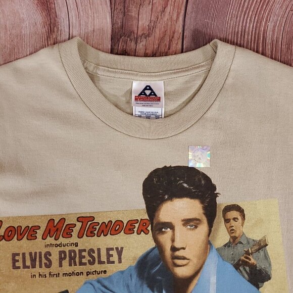 Vintage 1998 AAA Mens Sz XL Elvis Presley Love Me Tender Tan T-Shirt Tee Cotton - Picture 3 of 13